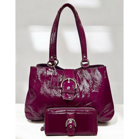 Coach F19711 Soho Buckle Patent Leather Carryall Bag & Buckle Zip Around Wallet - Picture 1 of 15